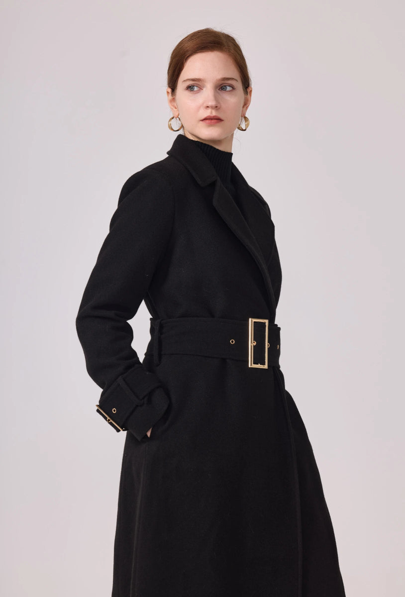 Manteau structuré avec ceinture à boucle noir - RIVE GAUCHE