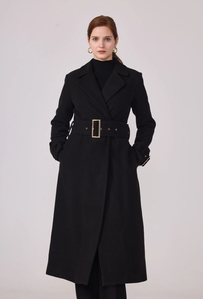 Manteau structuré avec ceinture à boucle noir - RIVE GAUCHE