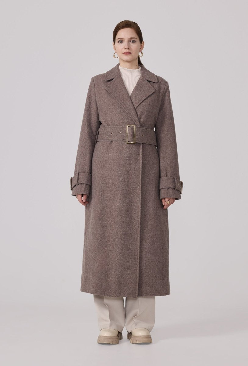 Manteau structuré avec ceinture à boucle taupe - RIVE GAUCHE