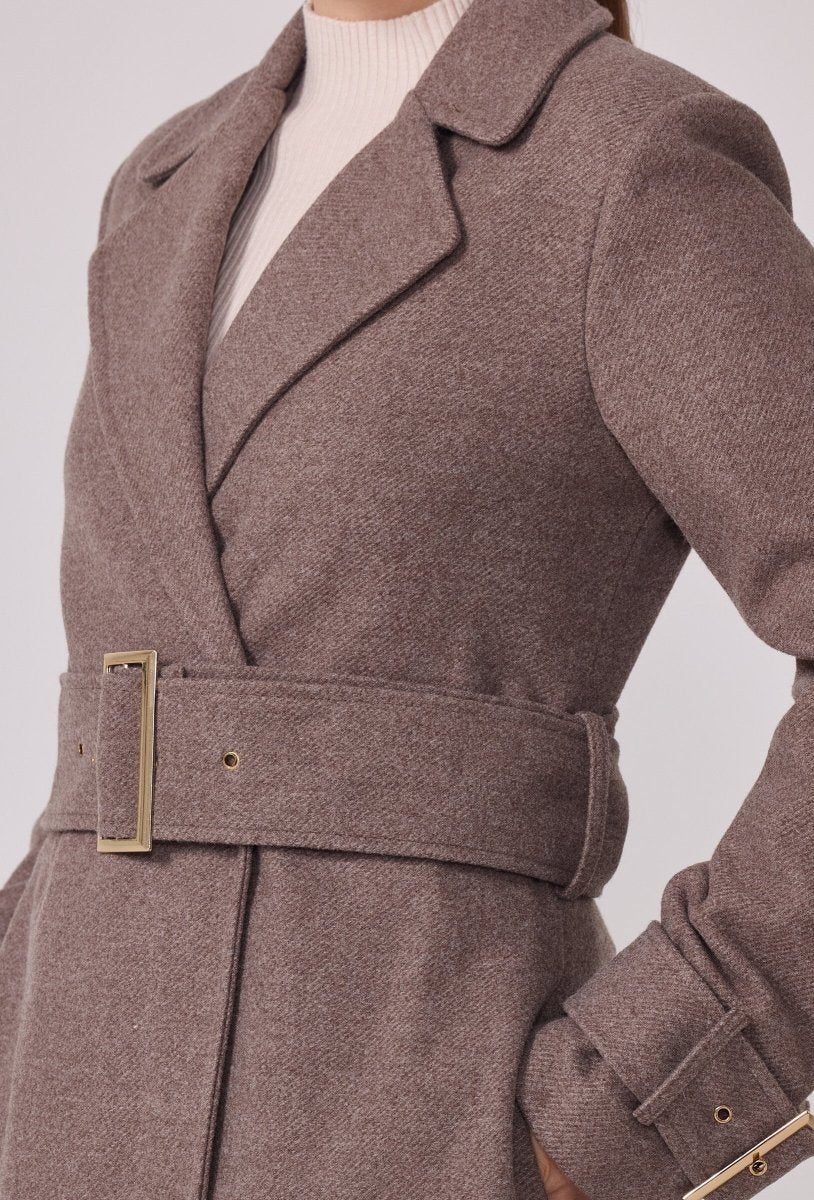 Manteau structuré avec ceinture à boucle taupe - RIVE GAUCHE