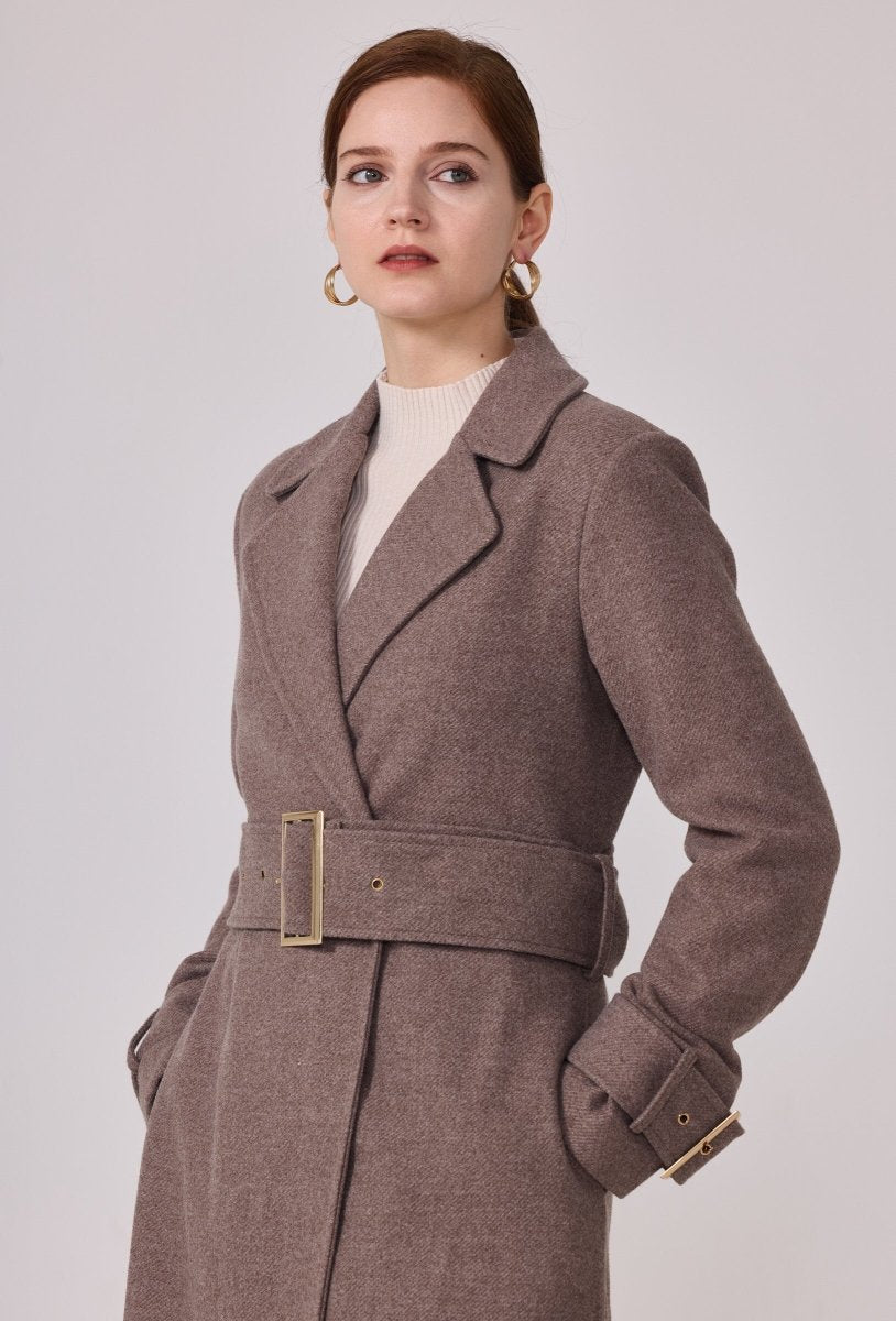 Manteau structuré avec ceinture à boucle taupe - RIVE GAUCHE