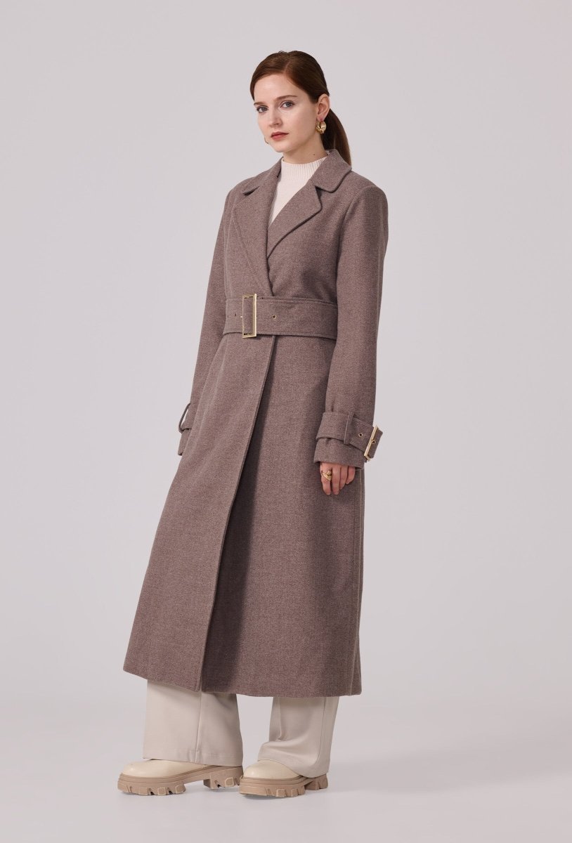 Manteau structuré avec ceinture à boucle taupe - RIVE GAUCHE