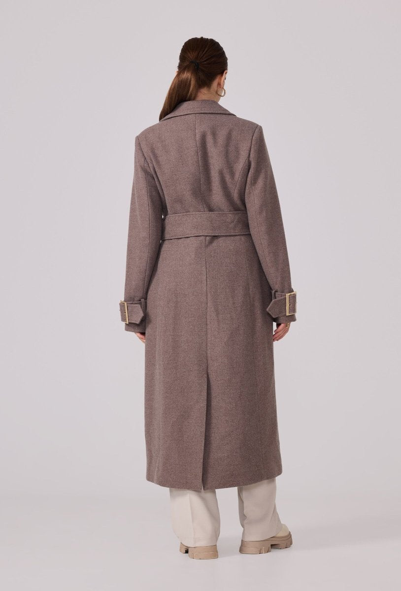Manteau structuré avec ceinture à boucle taupe - RIVE GAUCHE