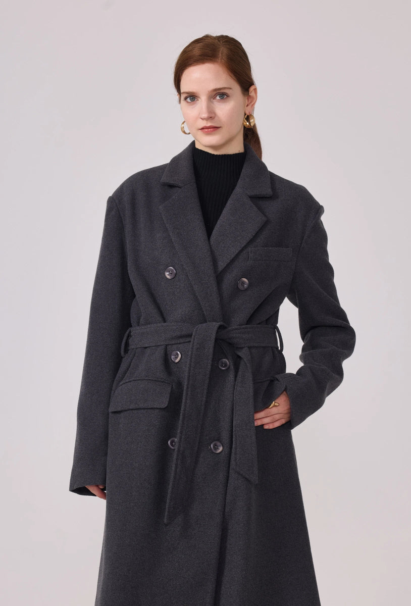 Manteau structuré avec ceinture anthracite - RIVE GAUCHE