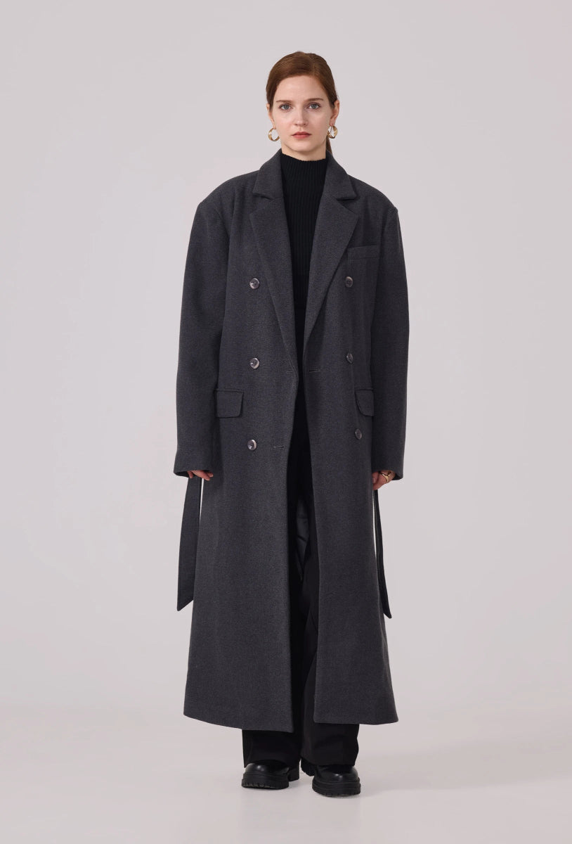 Manteau structuré avec ceinture anthracite - RIVE GAUCHE