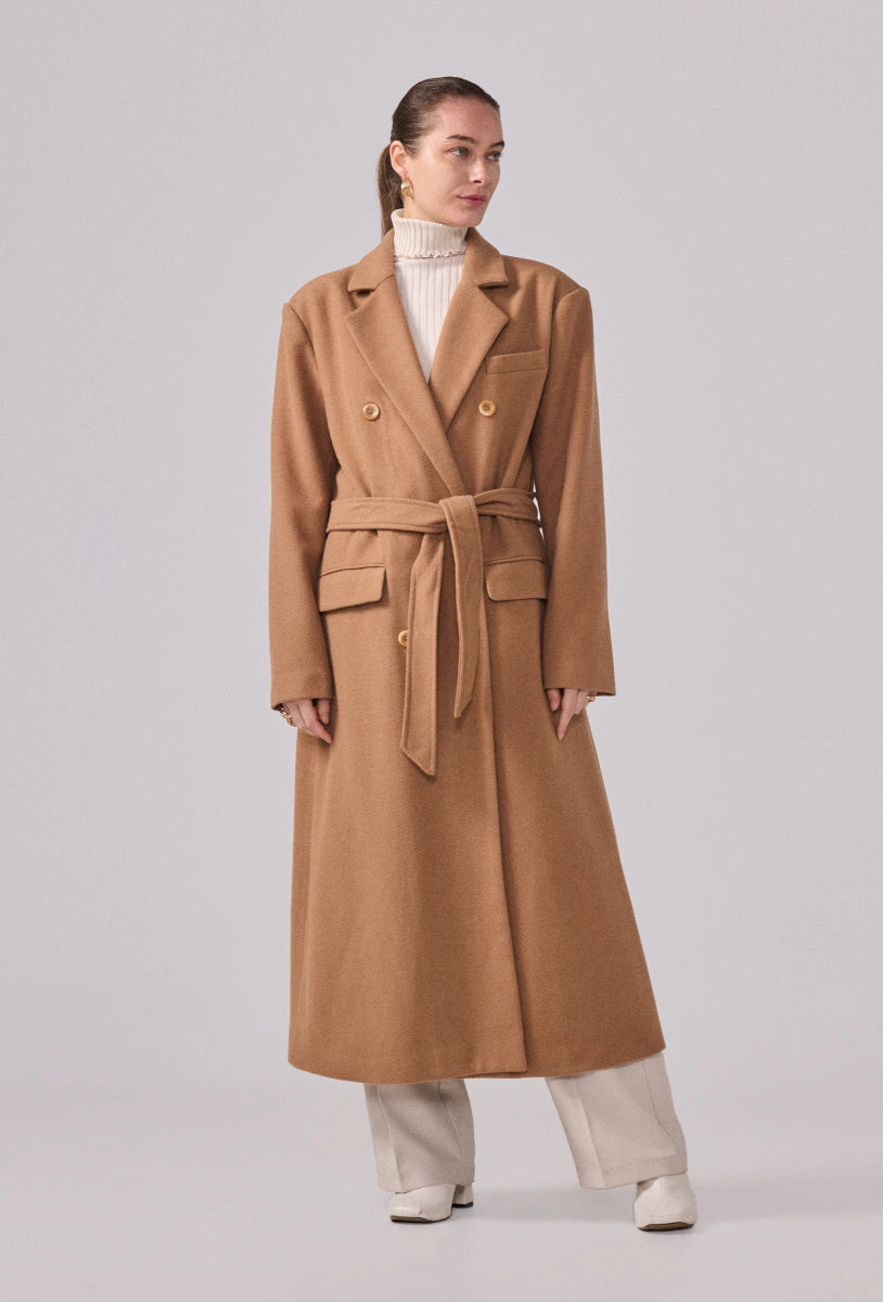 Manteau structuré avec ceinture camel - RIVE GAUCHE