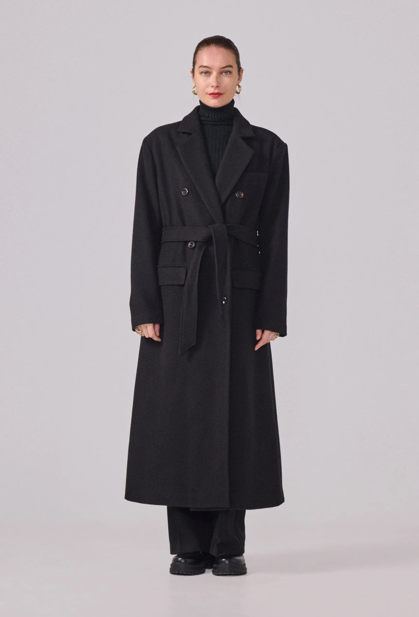 Manteau structuré avec ceinture noir - RIVE GAUCHE