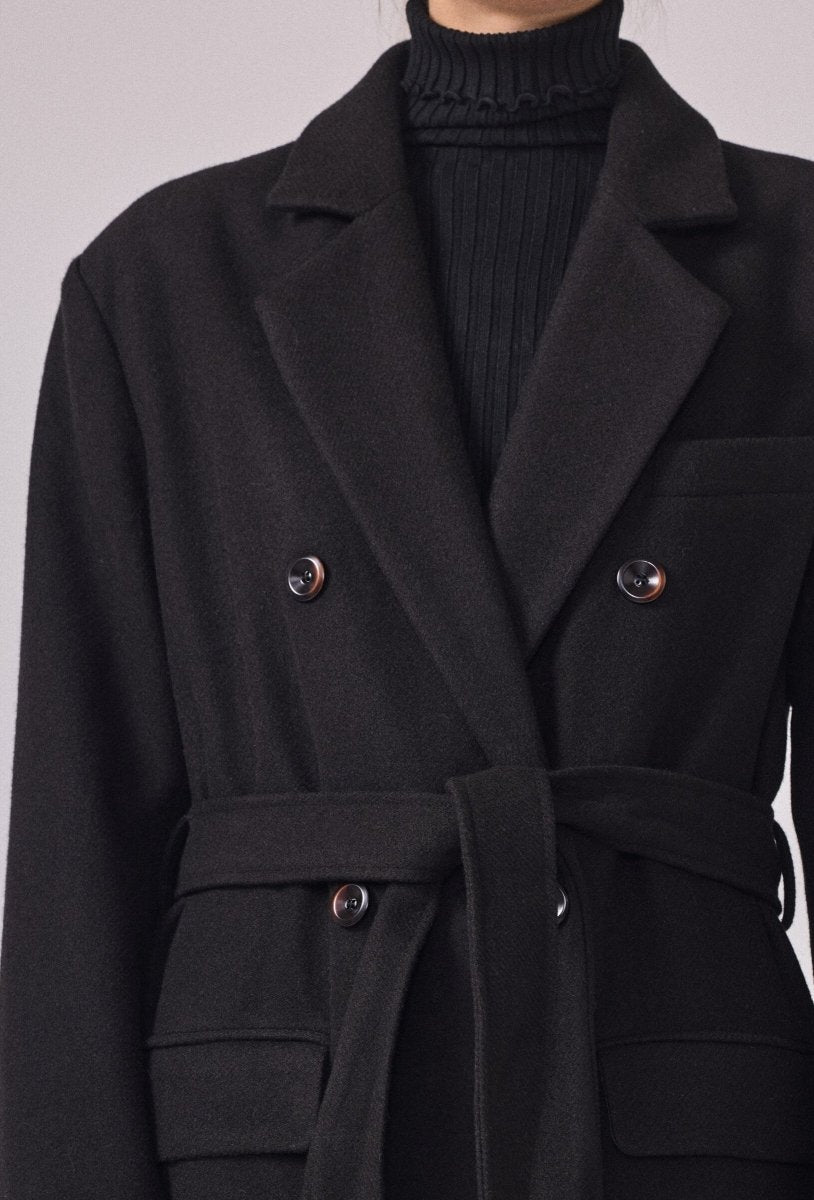 Manteau structuré avec ceinture noir - RIVE GAUCHE