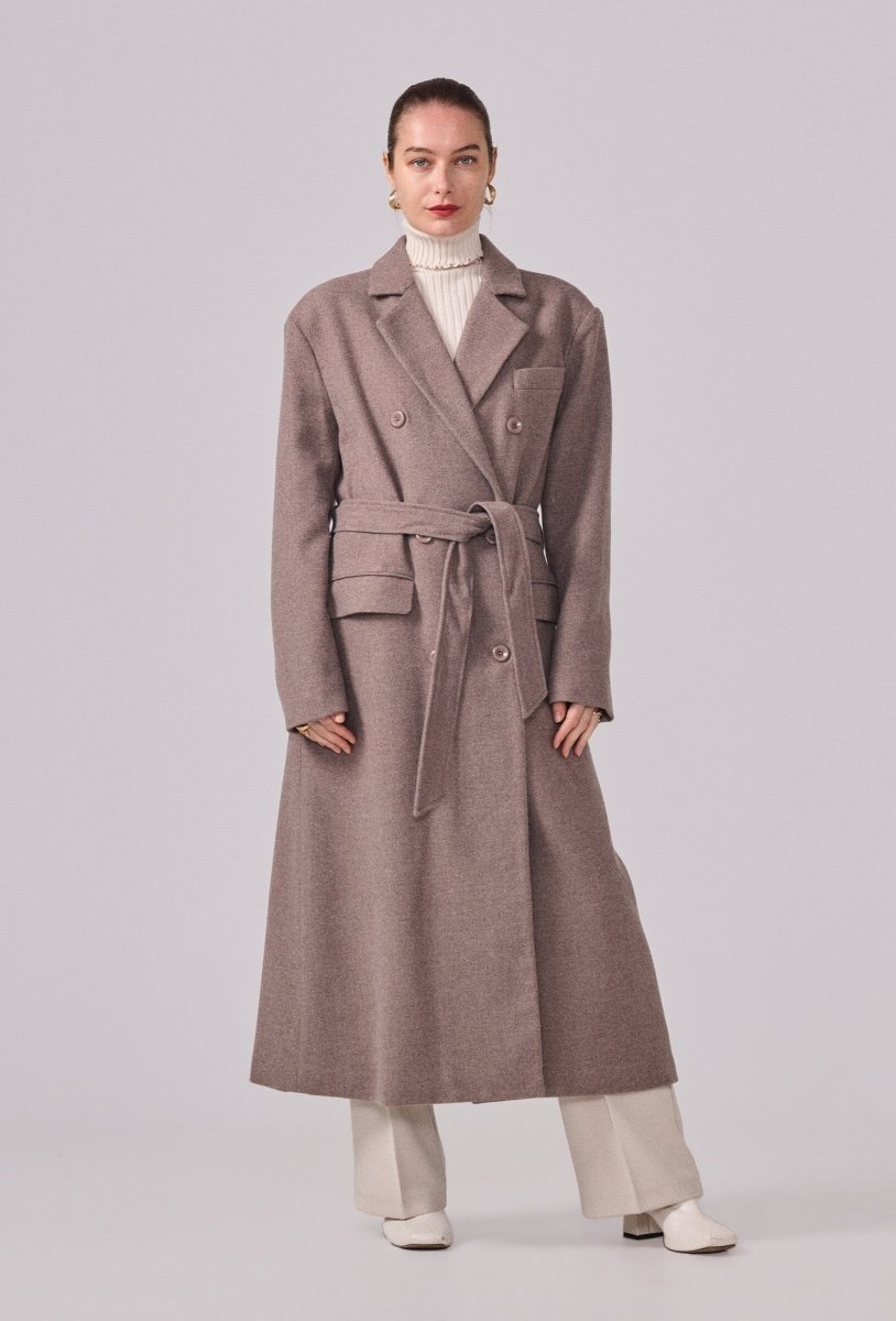 Manteau structuré avec ceinture taupe - RIVE GAUCHE