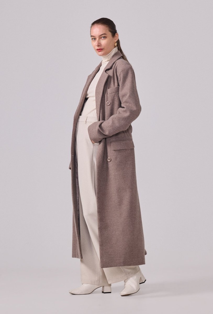 Manteau structuré avec ceinture taupe - RIVE GAUCHE