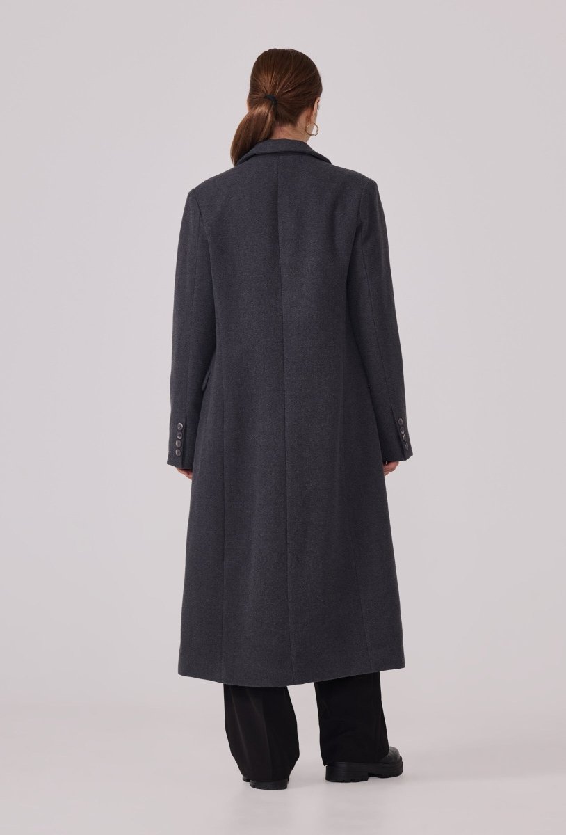 Manteau structuré droit à col tailleur anthracite - RIVE GAUCHE