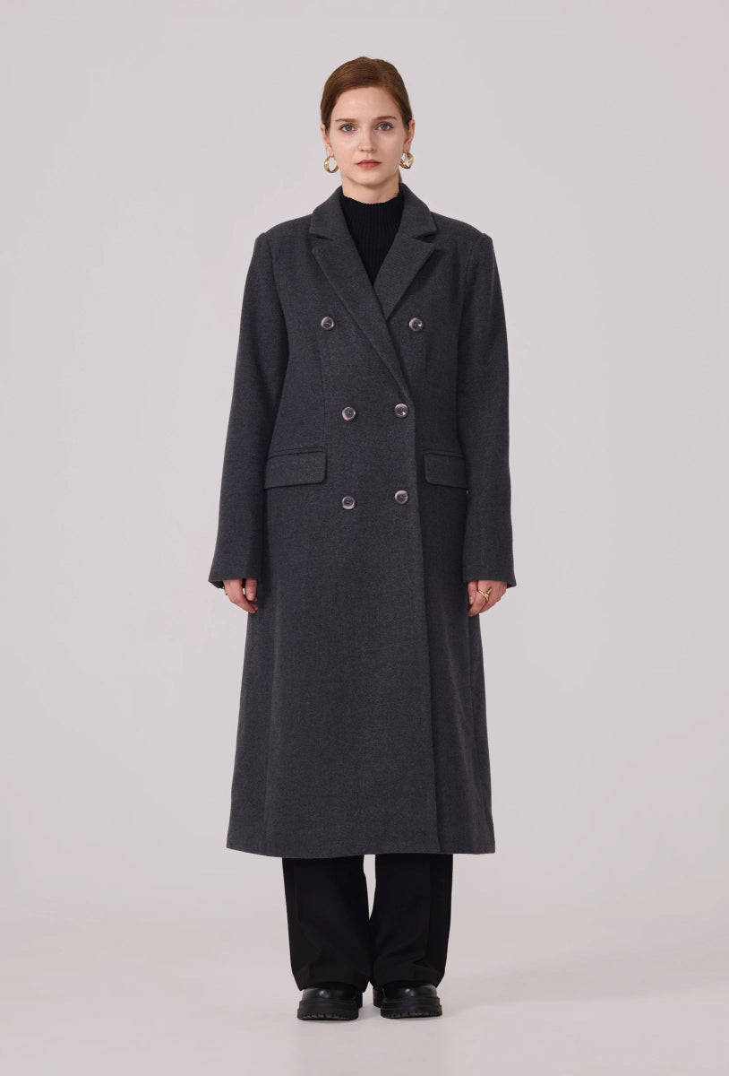 Manteau structuré droit à col tailleur anthracite - RIVE GAUCHE