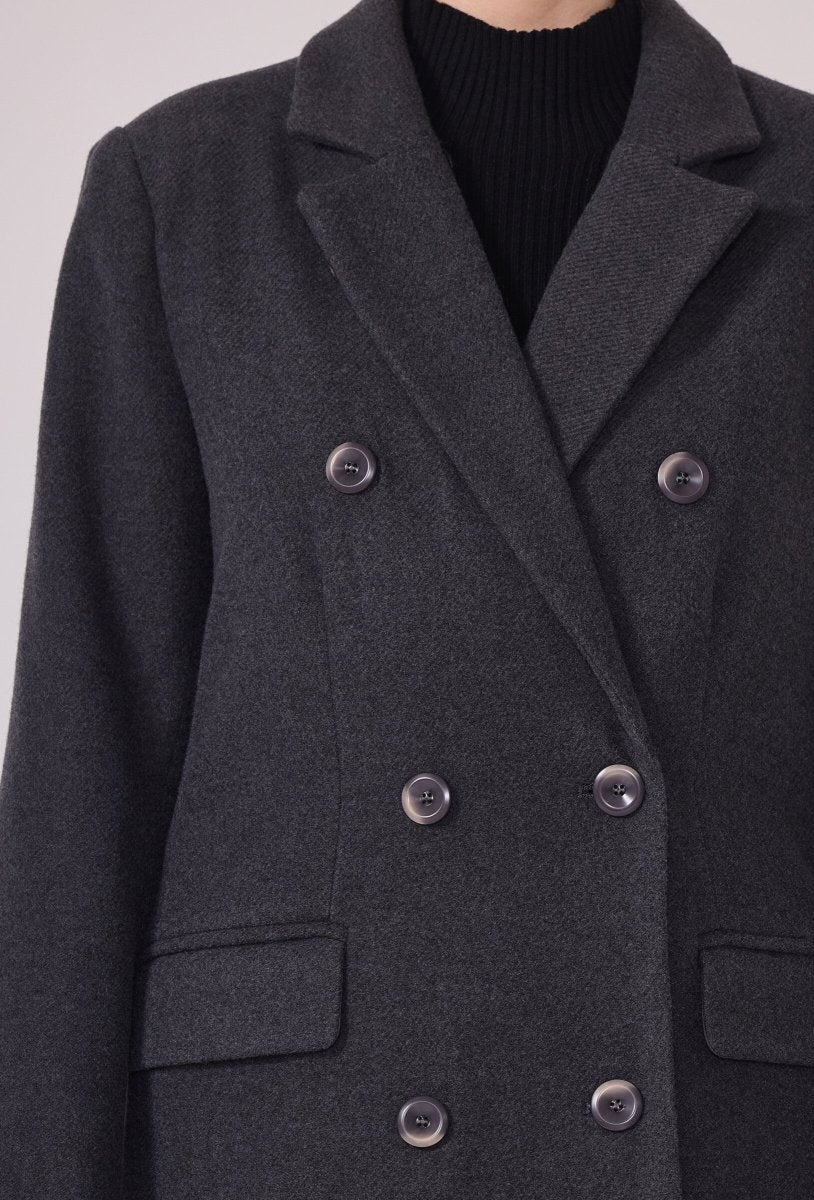 Manteau structuré droit à col tailleur anthracite - RIVE GAUCHE