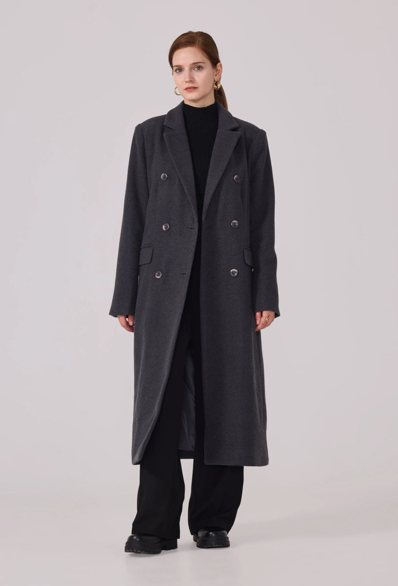 Manteau structuré droit à col tailleur anthracite - RIVE GAUCHE