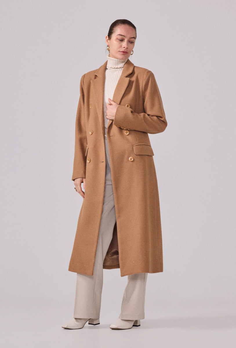 Manteau structuré droit à col tailleur camel - RIVE GAUCHE