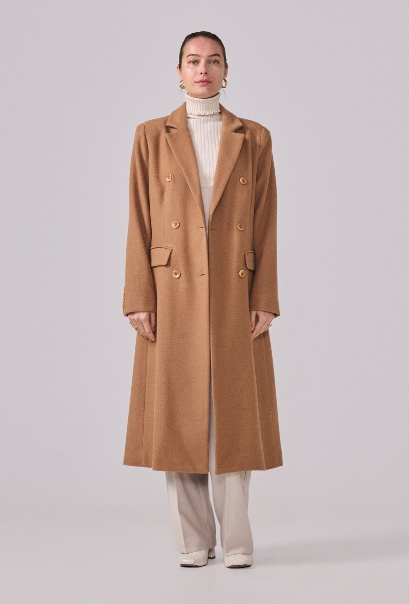 Manteau structuré droit à col tailleur camel - RIVE GAUCHE