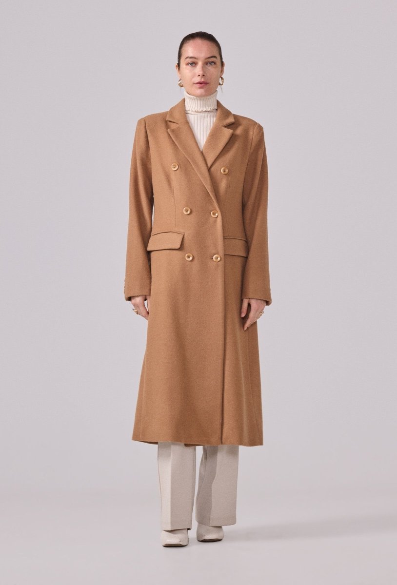 Manteau structuré droit à col tailleur camel - RIVE GAUCHE