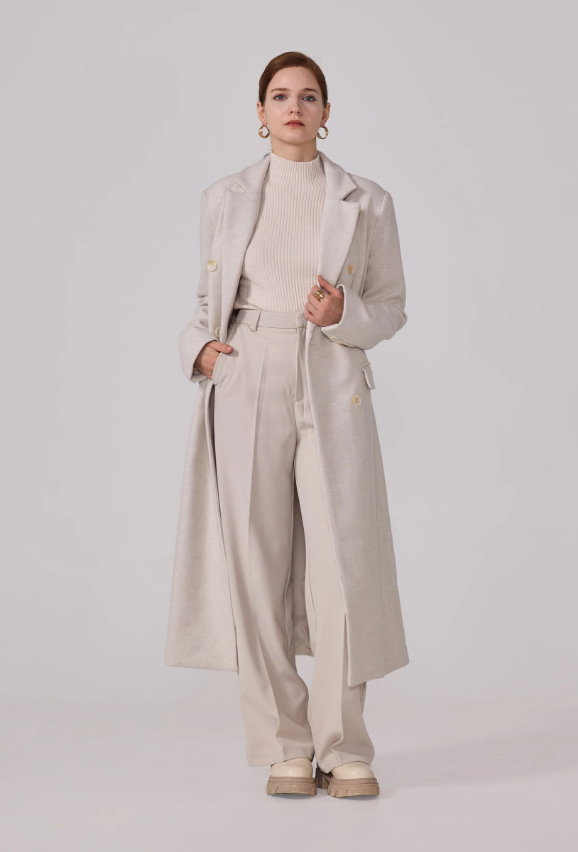 Manteau structuré droit à col tailleur écru - RIVE GAUCHE