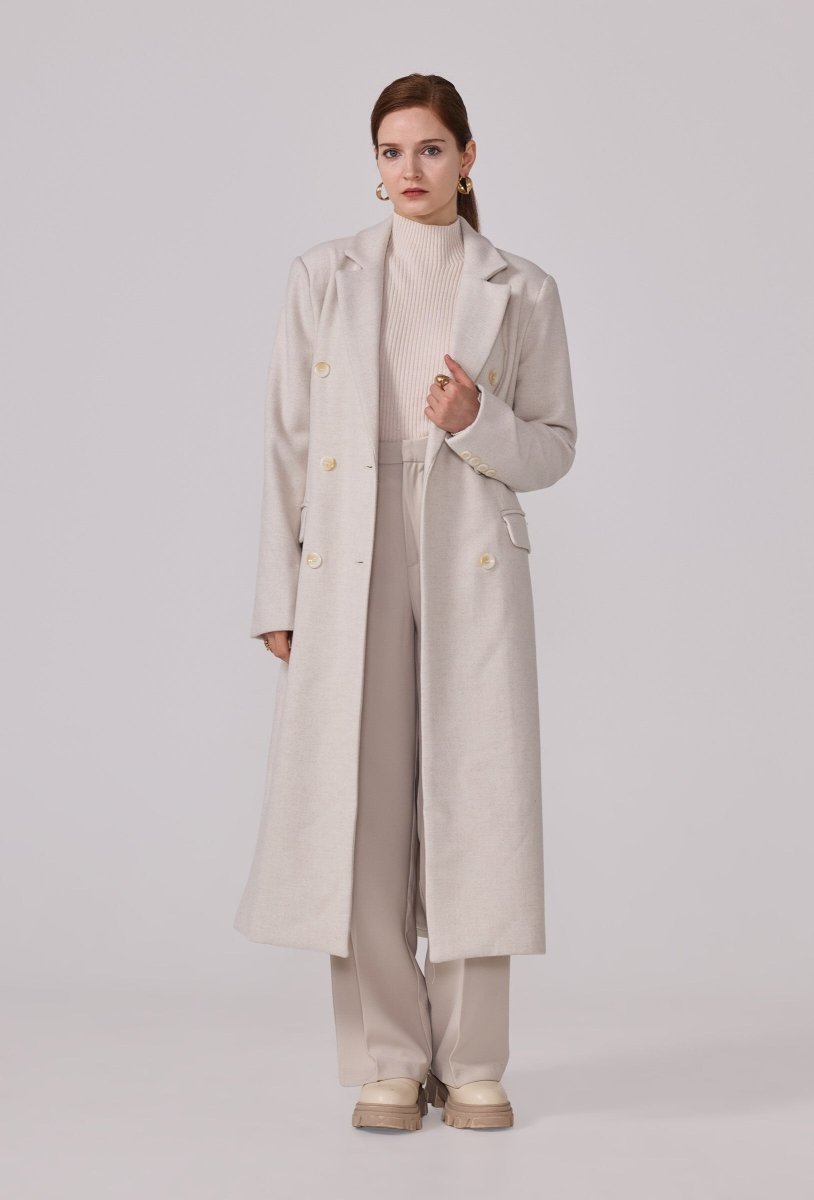 Manteau structuré droit à col tailleur écru - RIVE GAUCHE