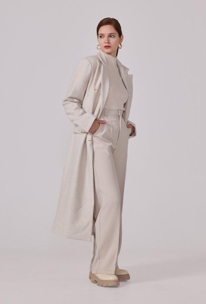 Manteau structuré droit à col tailleur écru - RIVE GAUCHE