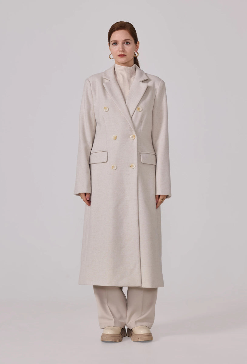 Manteau structuré droit à col tailleur écru - RIVE GAUCHE