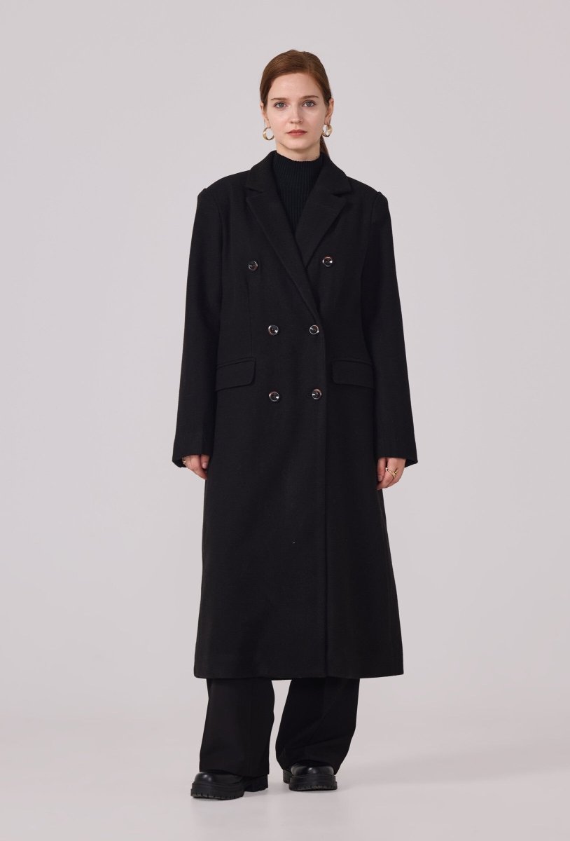 Manteau structuré droit à col tailleur noir - RIVE GAUCHE