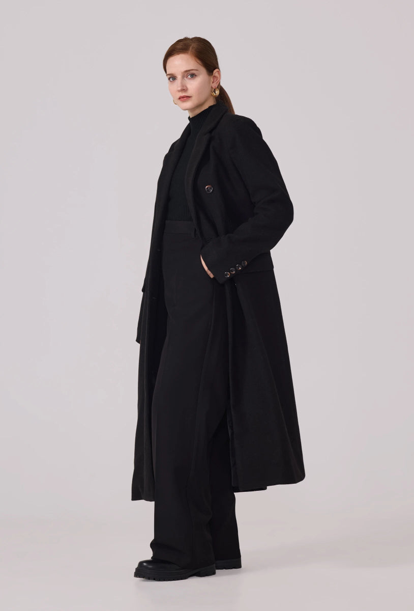 Manteau structuré droit à col tailleur noir - RIVE GAUCHE