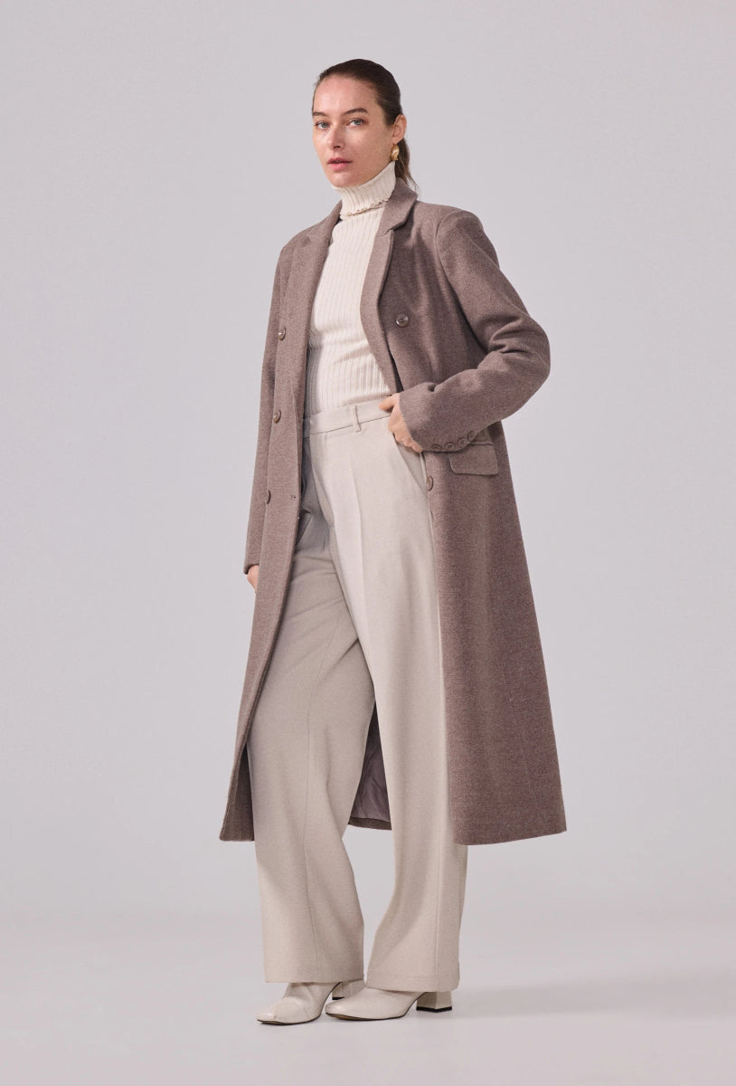 Manteau structuré droit à col tailleur taupe - RIVE GAUCHE