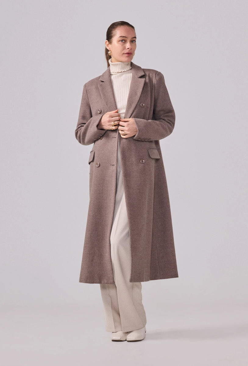 Manteau structuré droit à col tailleur taupe - RIVE GAUCHE