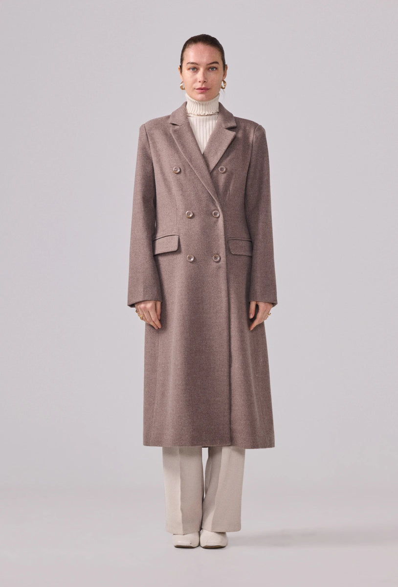 Manteau structuré droit à col tailleur taupe - RIVE GAUCHE