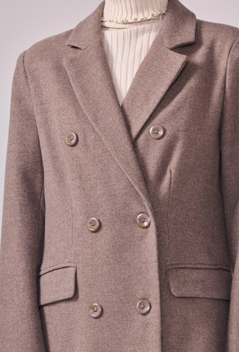 Manteau structuré droit à col tailleur taupe - RIVE GAUCHE