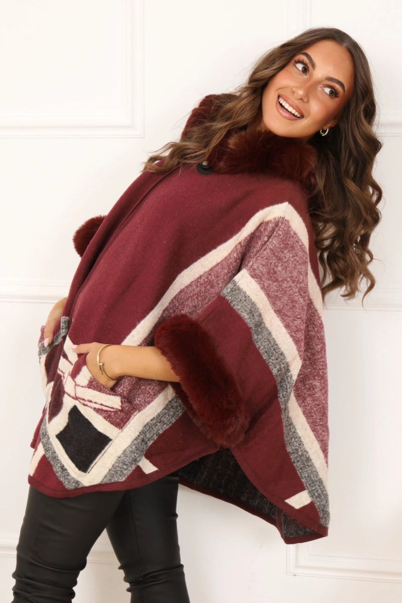 Manteau style cape à carreaux avec capuche Ella - RIVE GAUCHE