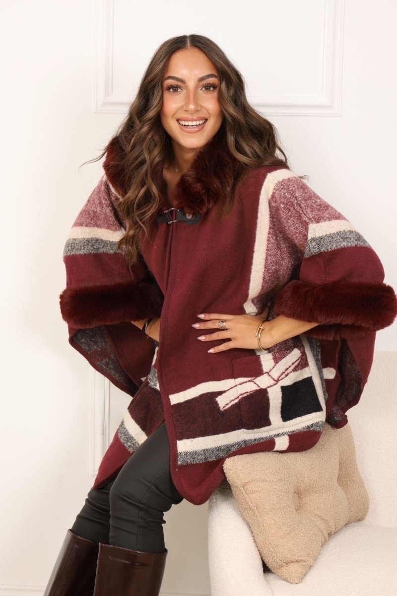 Manteau style cape à carreaux avec capuche Ella - RIVE GAUCHE