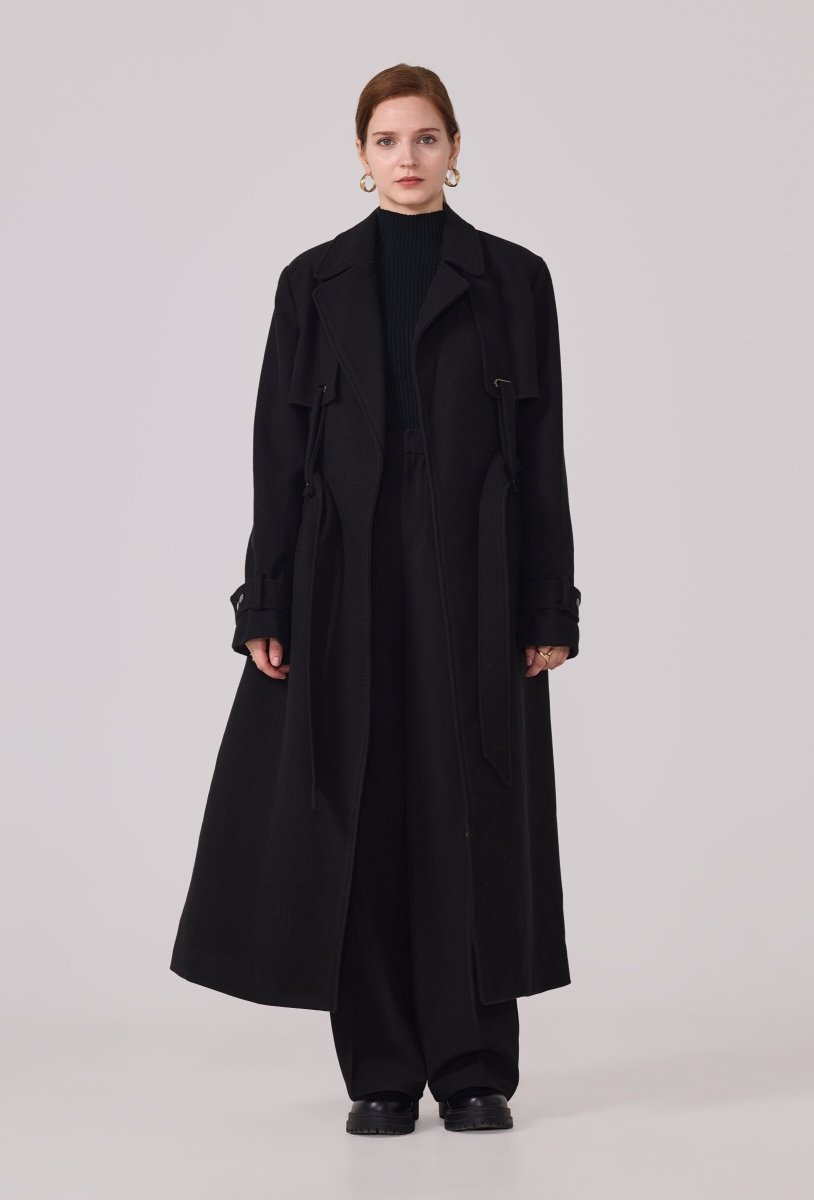 Manteau type trench en sergé noir - RIVE GAUCHE