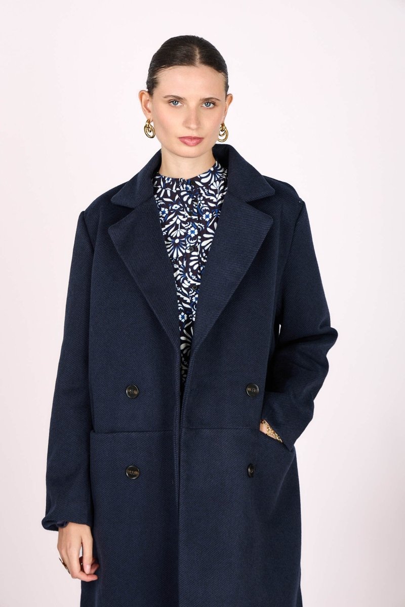 Manteaux en chevron fermeture croisée bleu marine - RIVE GAUCHE