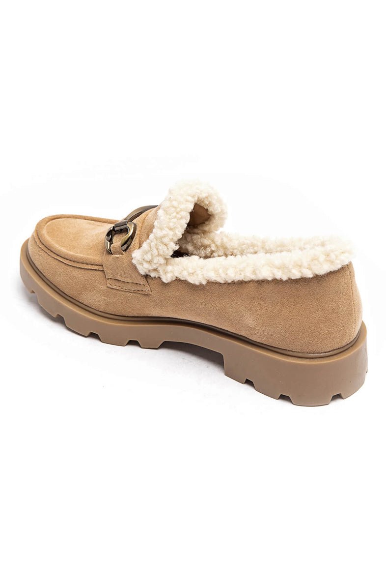 Mocassins camel fourrés avec moumoute - RIVE GAUCHE