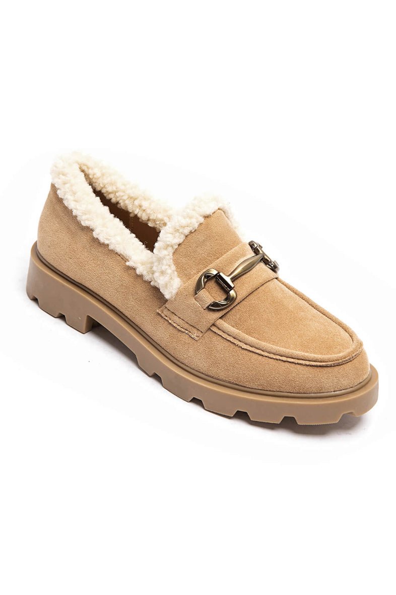 Mocassins camel fourrés avec moumoute - RIVE GAUCHE