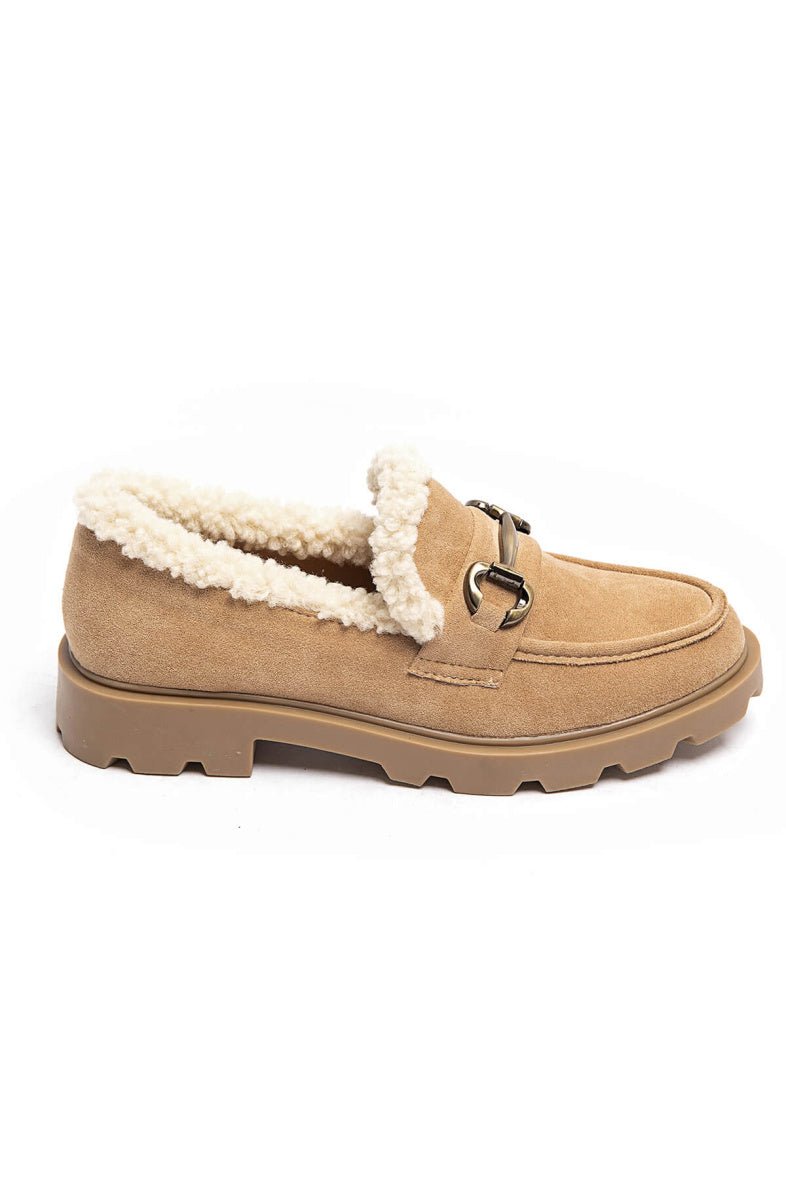 Mocassins camel fourrés avec moumoute - RIVE GAUCHE
