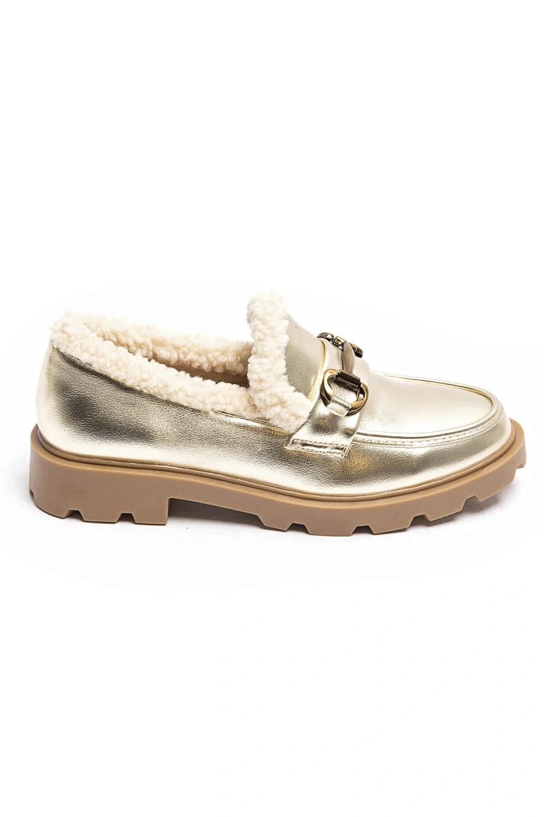 Mocassins dorés fourrés avec moumoute - RIVE GAUCHE