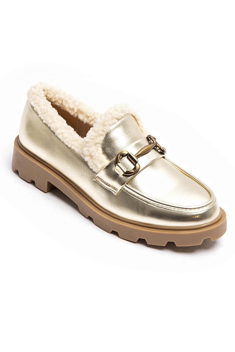 Mocassins dorés fourrés avec moumoute - RIVE GAUCHE