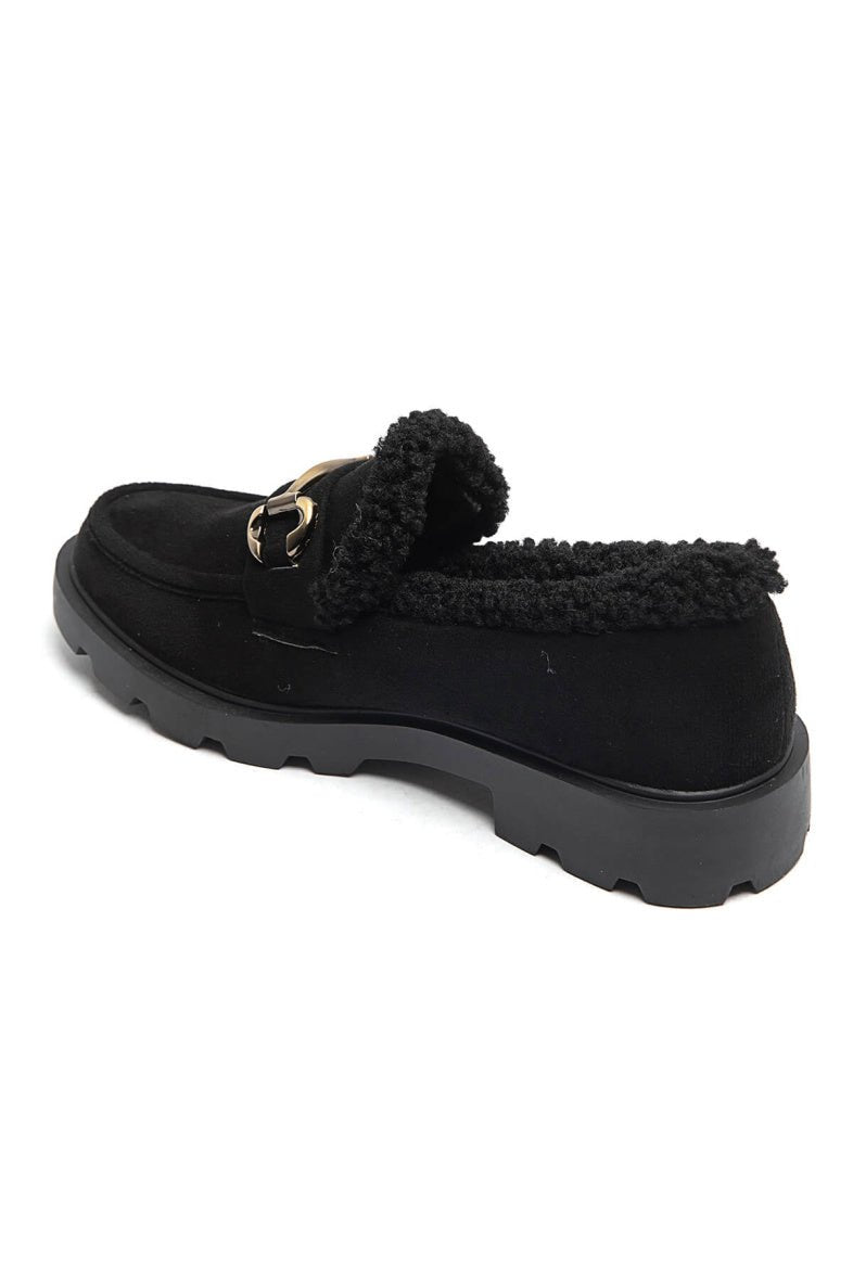 Mocassins noirs fourrés avec moumoute - RIVE GAUCHE