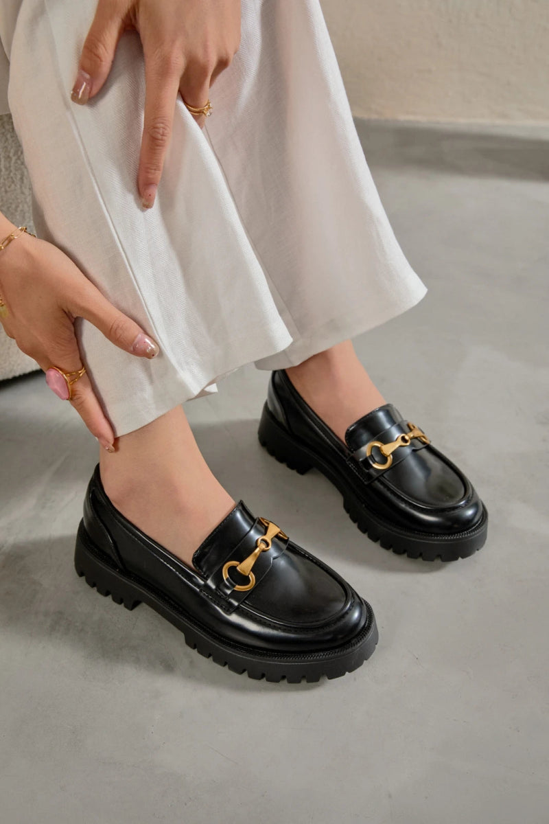 Mocassins noirs semelle épaisse avec boucle - RIVE GAUCHE