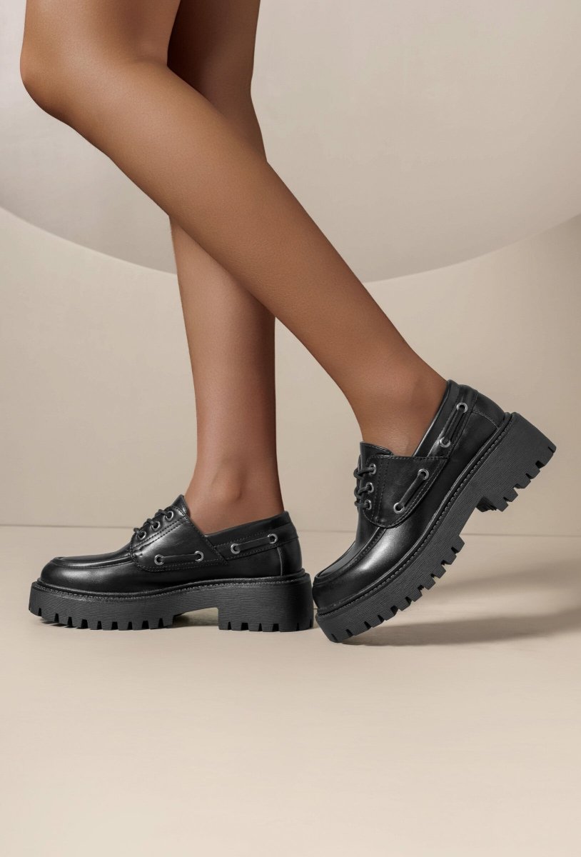 Mocassins noirs style bateau semelle crantée - RIVE GAUCHE