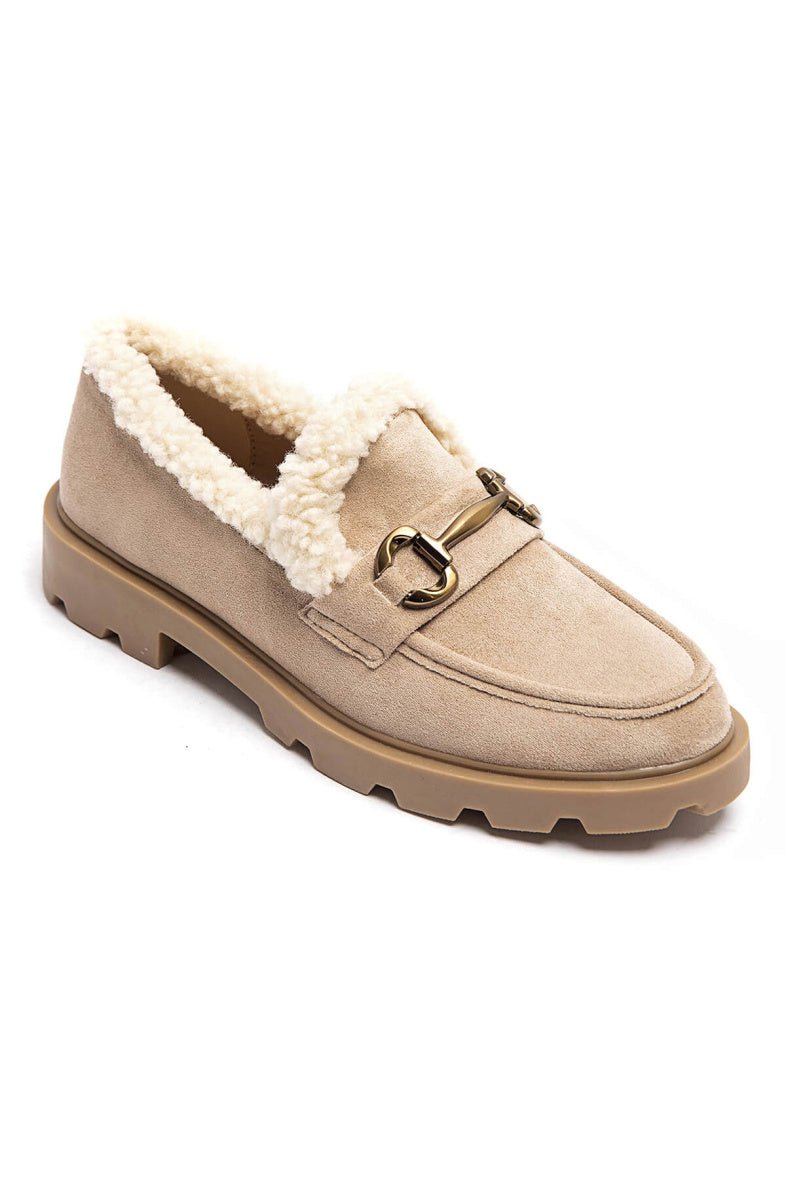 Mocassins taupe fourrés avec moumoute - RIVE GAUCHE