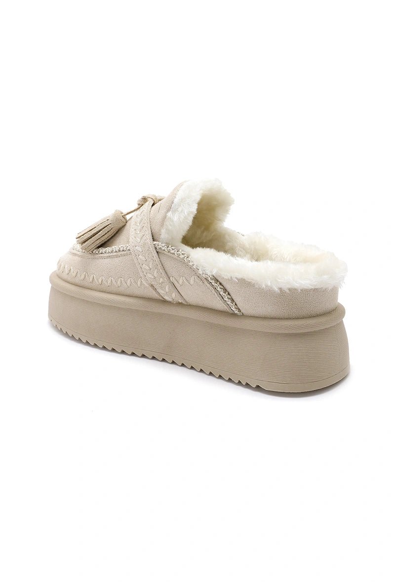 Mules beiges à plateforme fourrées avec détails cousus style indien - RIVE GAUCHE