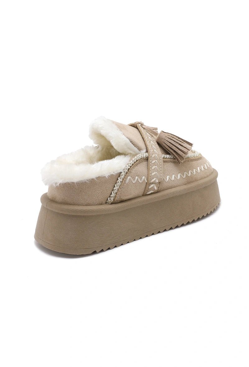 Mules taupes à plateforme fourrées avec détails cousus style indien - RIVE GAUCHE