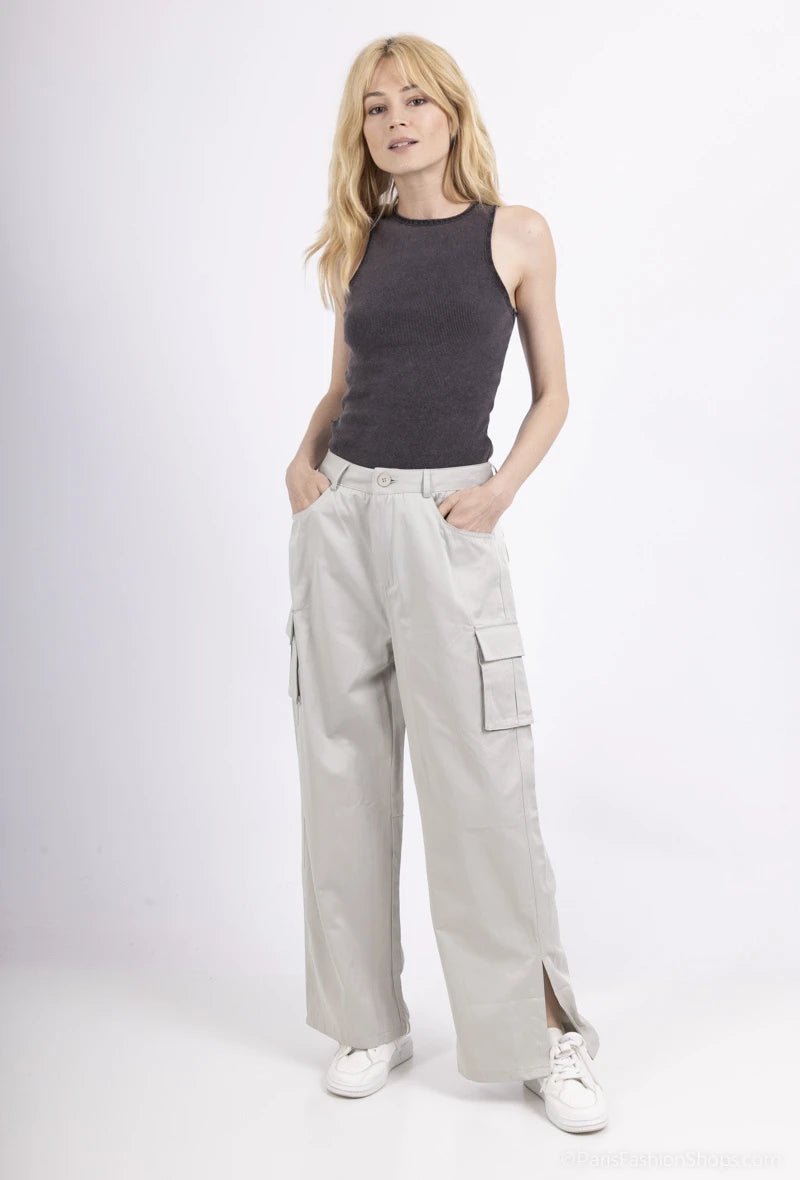 Pantalon cargo en coton gris clair avec grandes poches - RIVE GAUCHE
