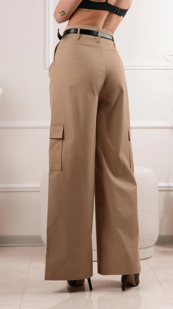 Pantalon cargo taille haute camel - RIVE GAUCHE