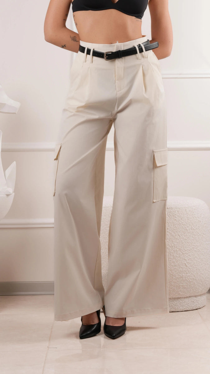 Pantalon cargo taille haute ivoire - RIVE GAUCHE