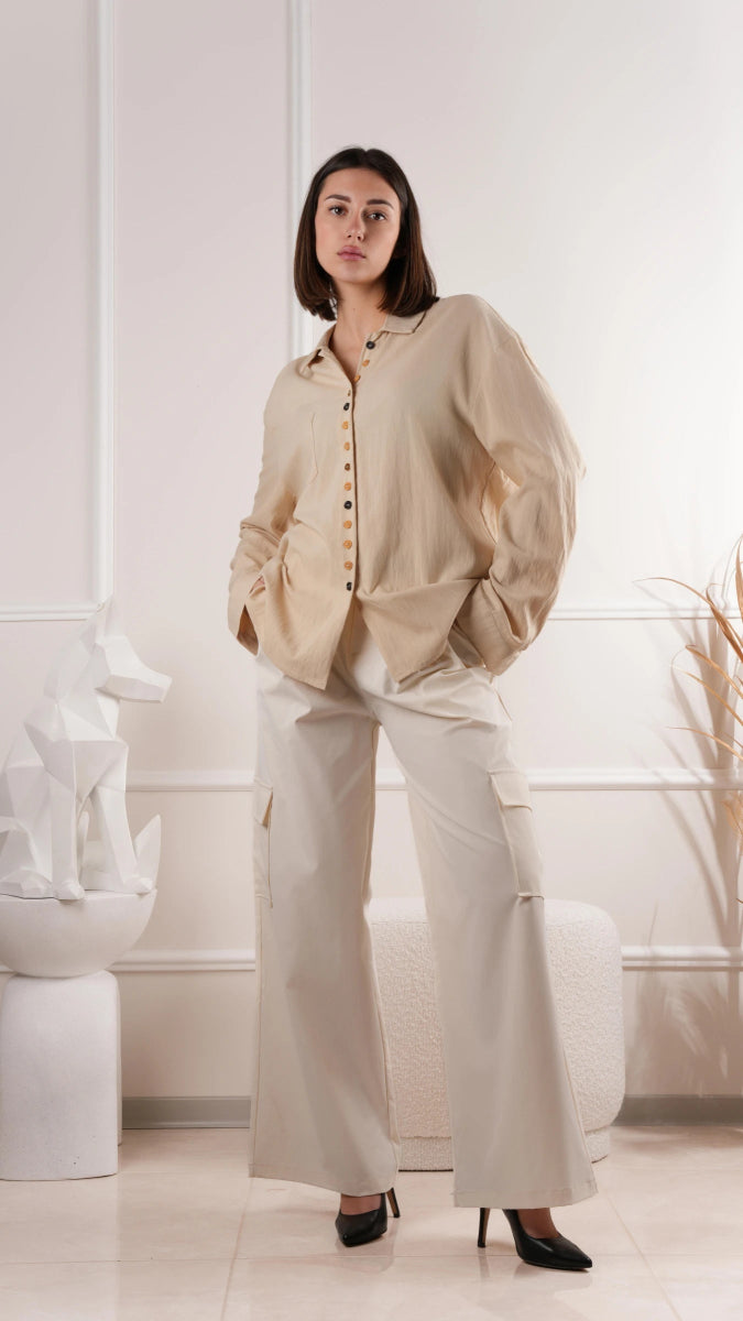 Pantalon cargo taille haute ivoire - RIVE GAUCHE